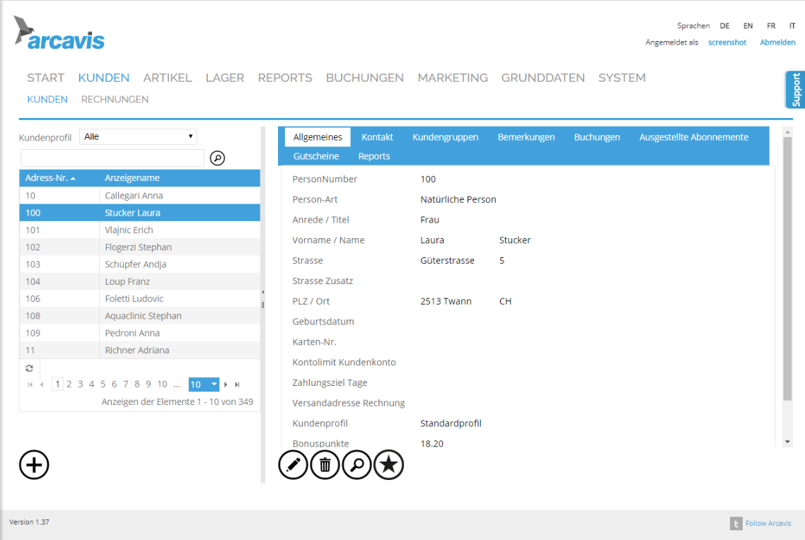 Arcavis Backoffice Kundenverwaltung