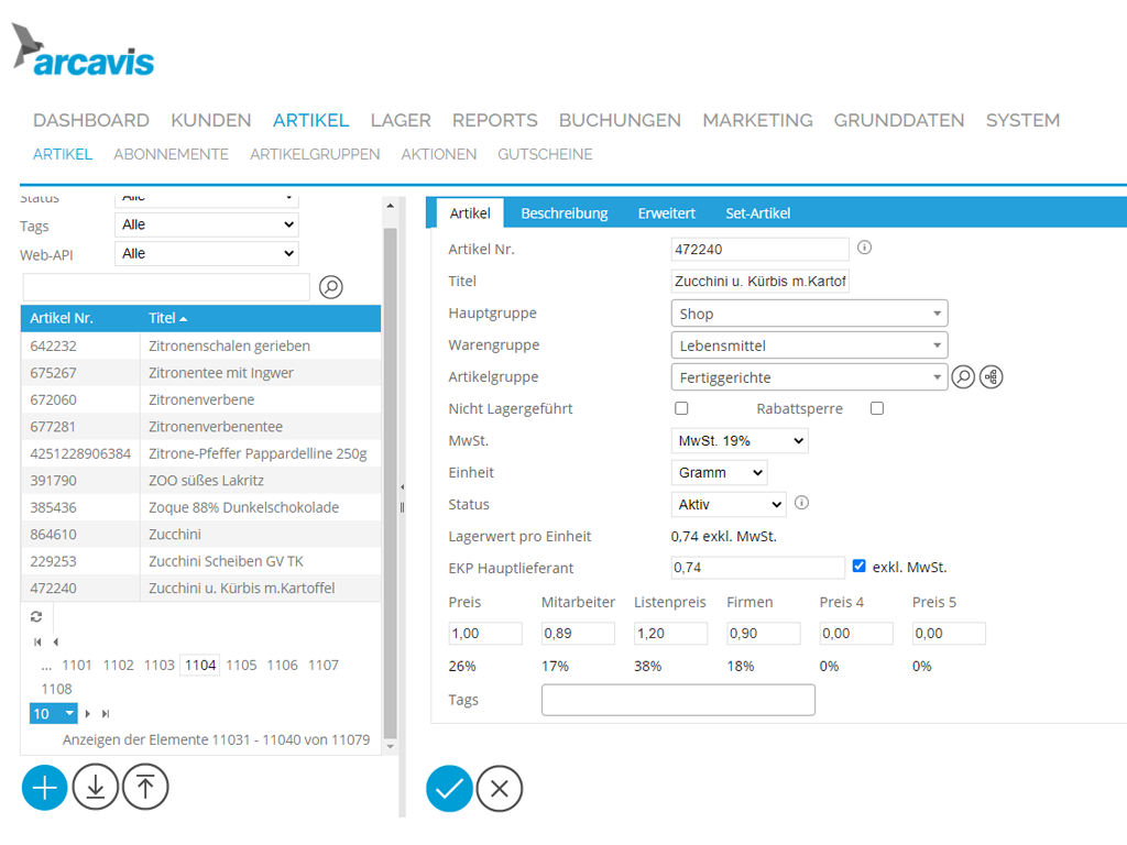 Arcavis Artikelpflege Artikel