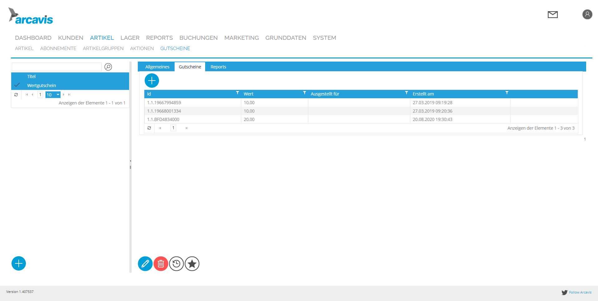 Arcavis Backend Gutscheine_Verwalten