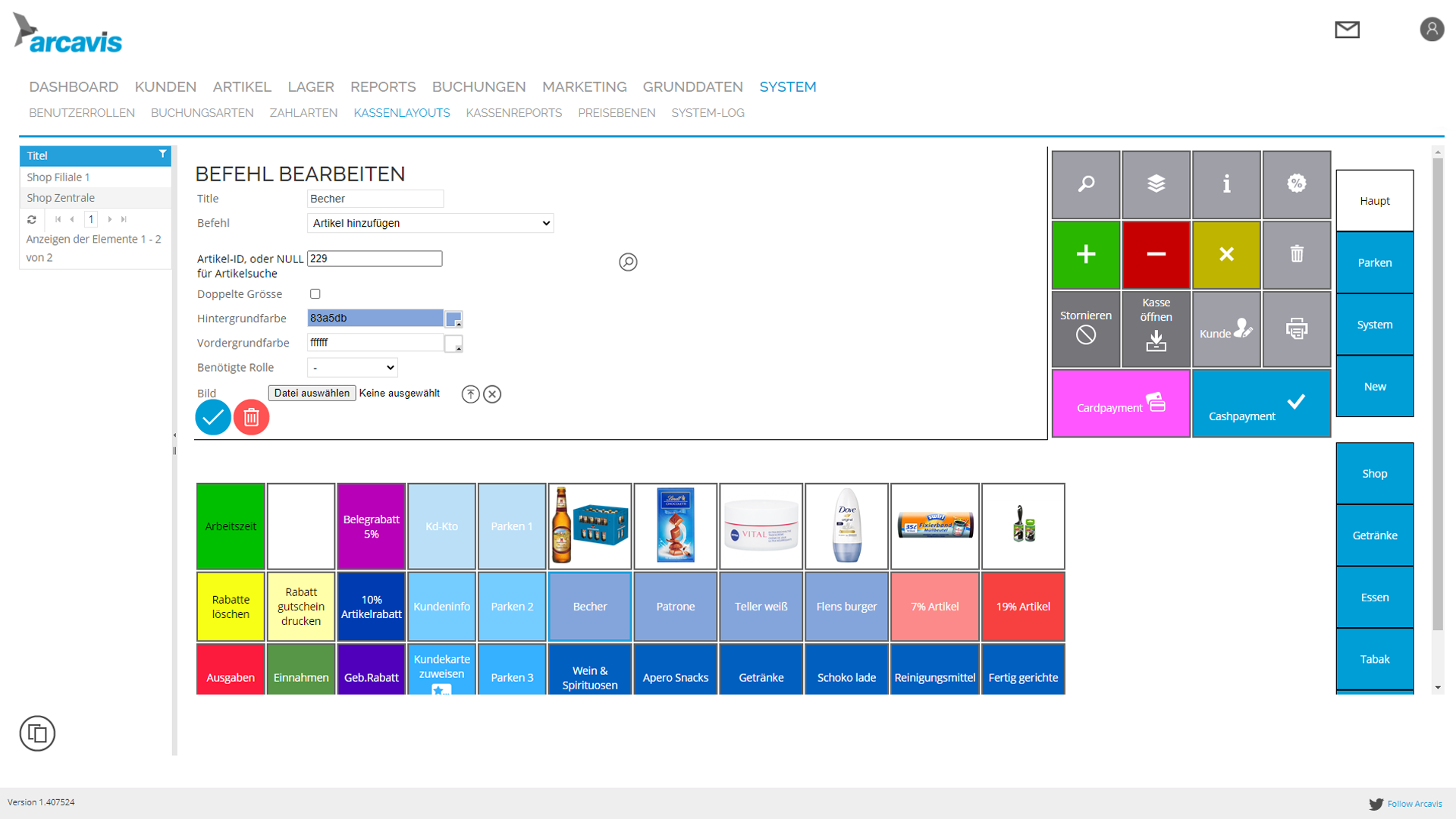 Arcavis Layout Buttonbelegung