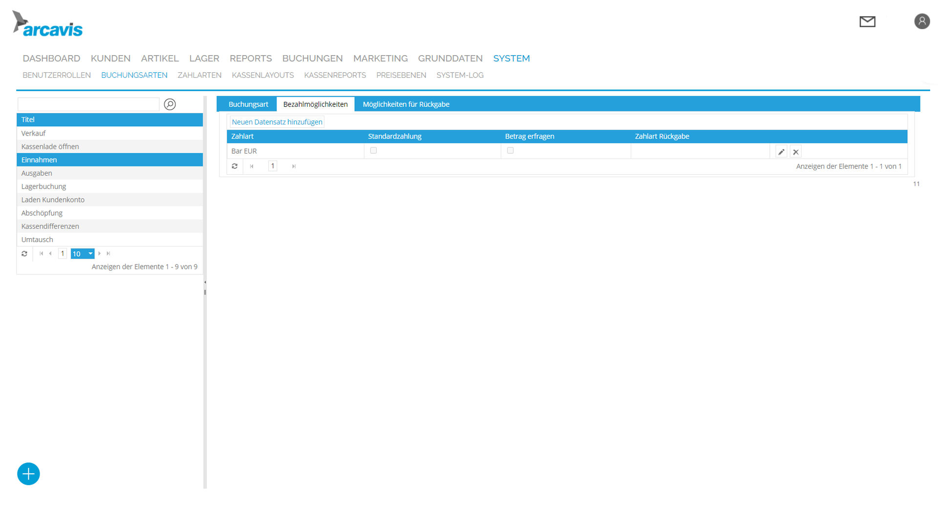 Arcavis Buchungsarten Bezahlmöglichkeiten