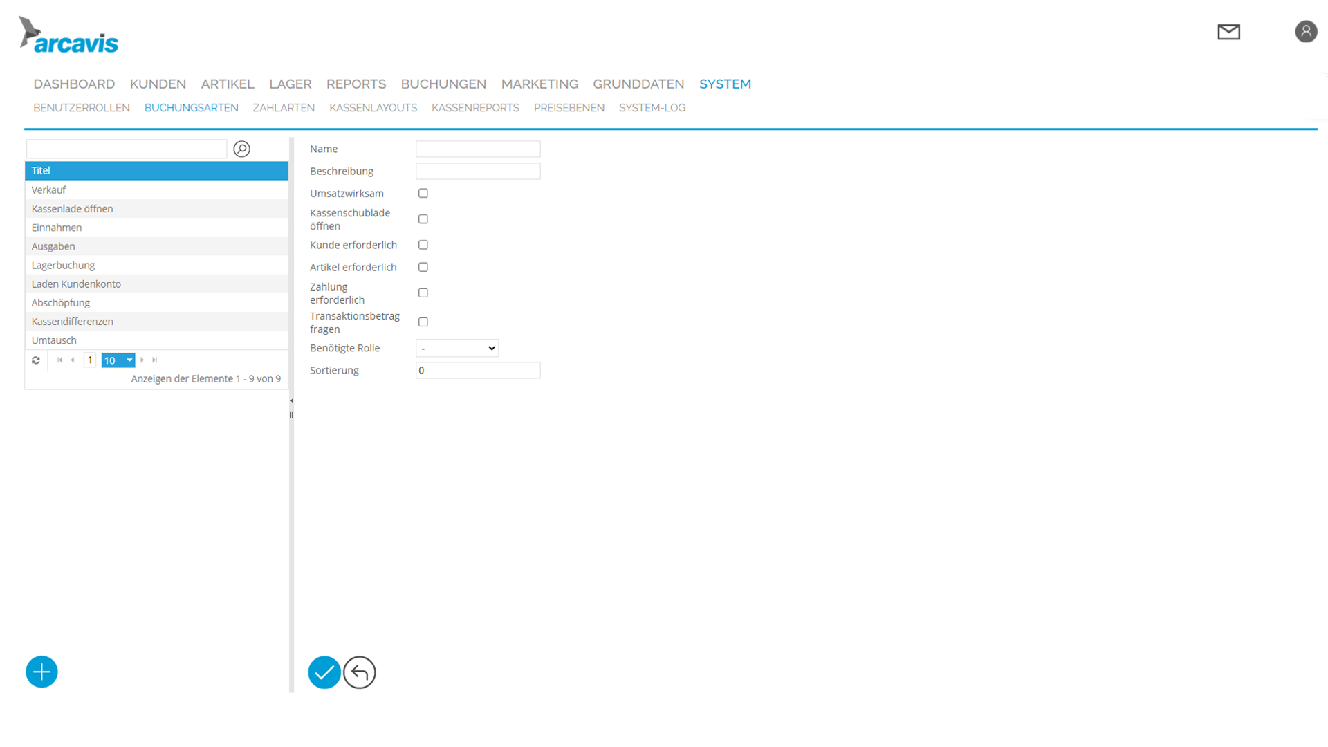Arcavis Buchungsarten anlegen
