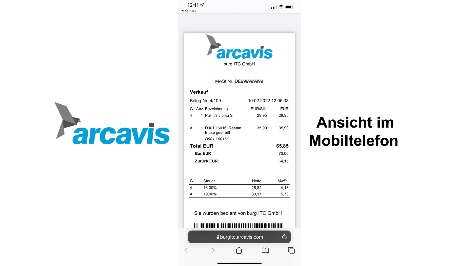 Digitaler Kassenbon Mobiltelefon