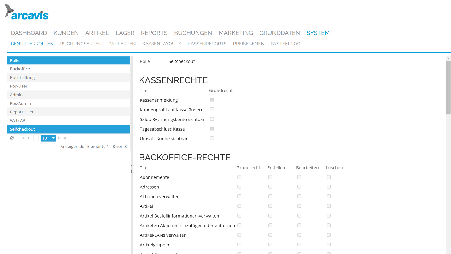 Arcavis SelfCheckOut Benutzerrollen