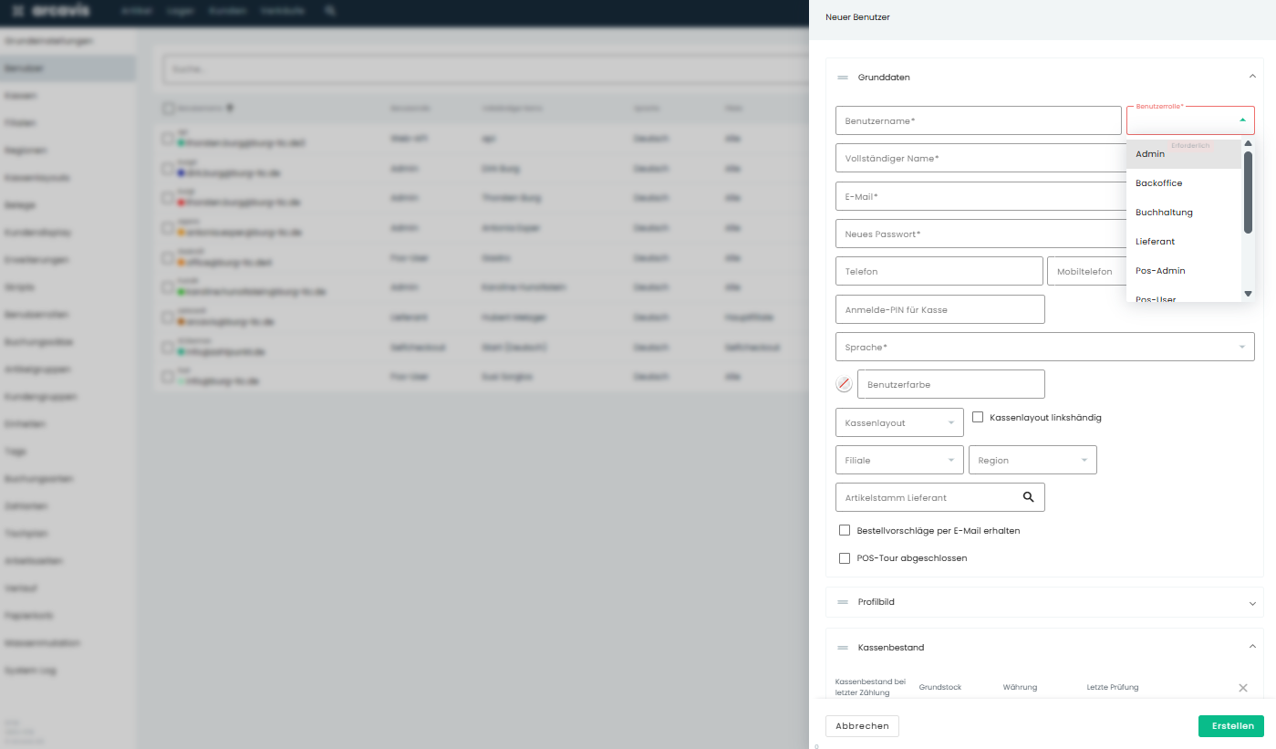 Berechtigung für Nutzer festlegen an der/für die Kasse