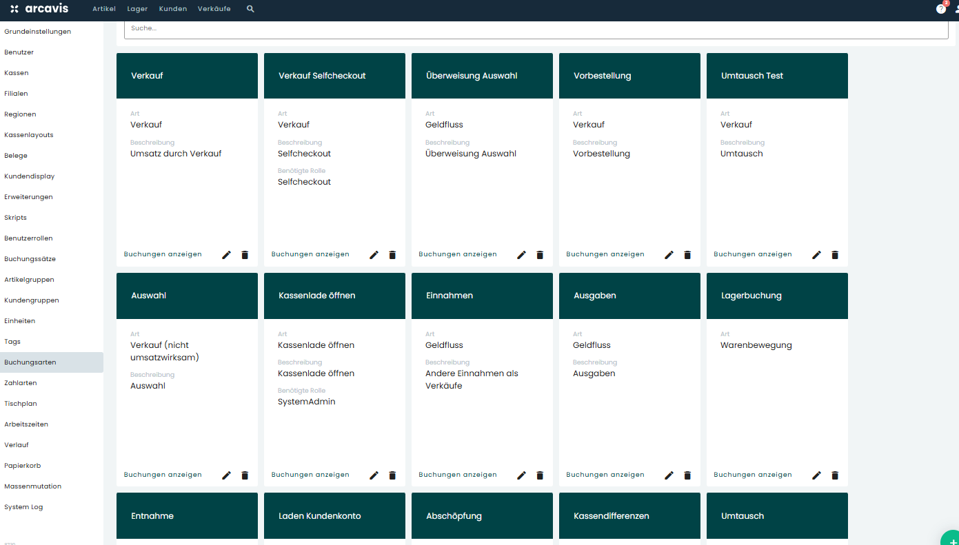 Buchungsarten individuell einstellen und einsehen