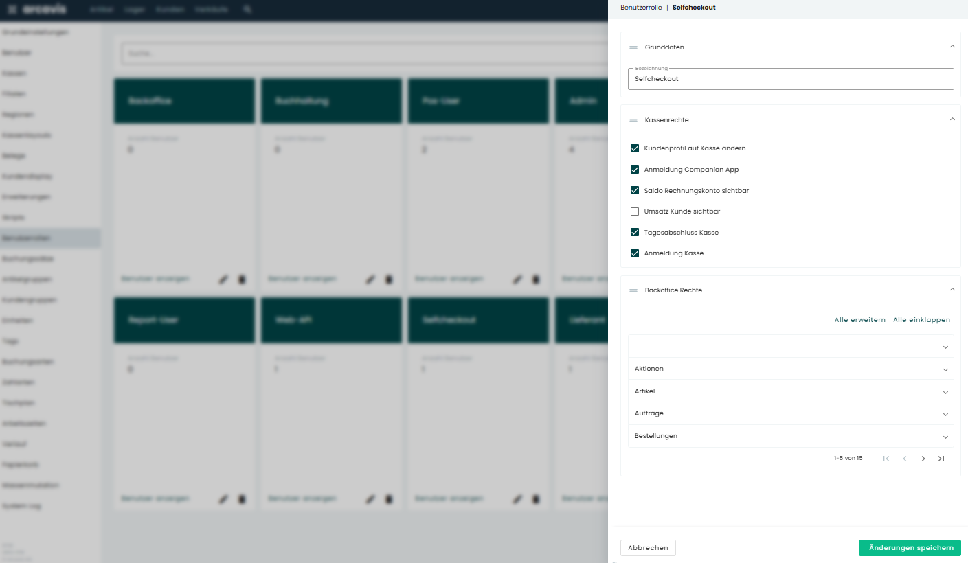 Benutzerrollen für die Kasse festlegen