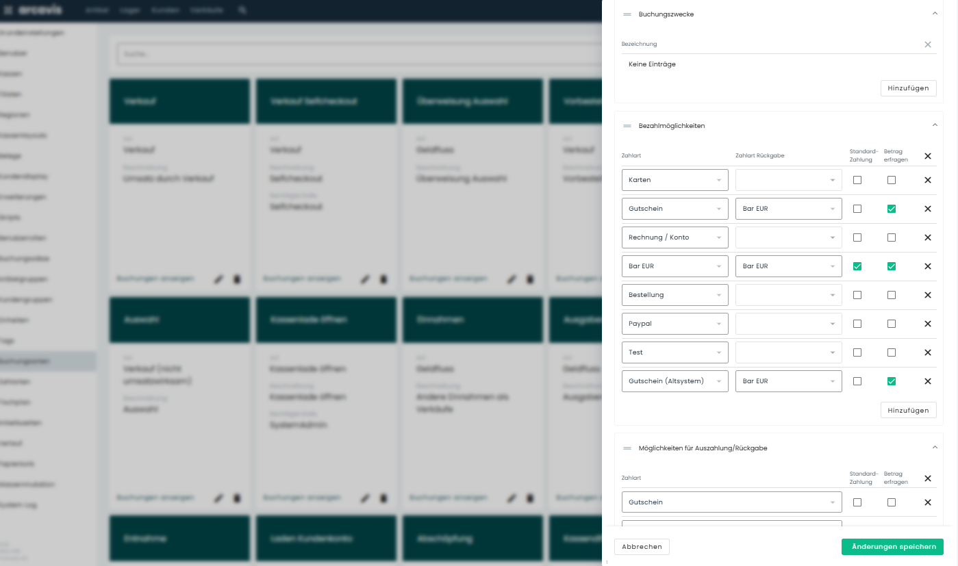 Zahlarten festlegen bzw. Definition Buchungsarten